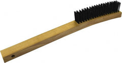 Gordon Brush - 4 Rows x 19 Columns Steel Scratch Brush - 5-3/8" Brush Length, 13-3/4" OAL, 1/8 Trim Length, Wood Curved Handle - Exact Tooling