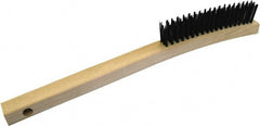 Gordon Brush - 3 Rows x 19 Columns Steel Scratch Brush - 5-3/4" Brush Length, 13-3/4" OAL, 1/8 Trim Length, Wood Curved Handle - Exact Tooling