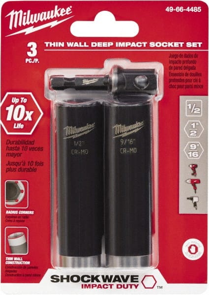 Milwaukee Tool - 3 Pc 1/2" Drive Deep Impact Universal Socket Set - Exact Tooling