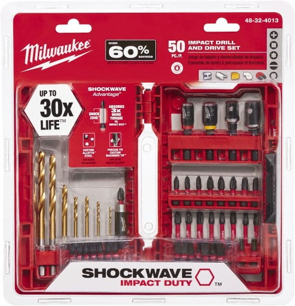 Milwaukee Tool - Impact Ready Accessory Set - 1/16 to 1/4" Hex, #1, #2, 1/4" Hex Drive, Phillips, Slotted, Torx, Square Point - Exact Tooling