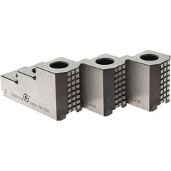 Bison - 10" Max Chuck Diam Compatibility, Steel 1.5mm x 60° Serrated Hard Lathe Top Jaws - 3 Steps, 16mm Groove Width, 40mm Wide x 102mm Long x 54mm High - Exact Tooling