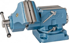 Bison - 5" Jaw Width x 5.9" Jaw Opening Capacity, 8.46" Throat Depth, Bench & Pipe Combination Vise - 1-1/4 to 2.36" Pipe Capacity, Swivel Base, Bolt Down Attachment, Steel - Exact Tooling