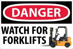 NMC - "Danger - Watch For Forklifts", 24" Long x 36" Wide, Sportwalk Safety Sign - Rectangle, 0.005" Thick, Use for Workplace/Safety - Exact Tooling