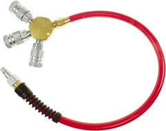 PRO-SOURCE - 3/8" ID 2' Long Lead-In Whip Hose - Manifold with (3) Automotive Couplers Ends, 200 Working psi, 165°, 3/8" Fitting, Transparent Red - Exact Tooling