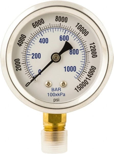 Value Collection - Hydraulic Pressure Gages & Adapters Type: Dry Gauge Pressure Rating: 0 - 15000 - Exact Tooling