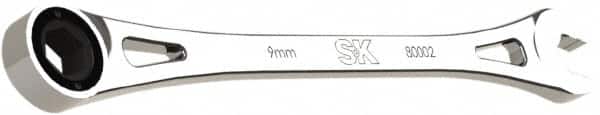 SK - 9mm 6 Point Combination Wrench - 7-3/4" OAL, Steel, Full Polish Finish - Exact Tooling