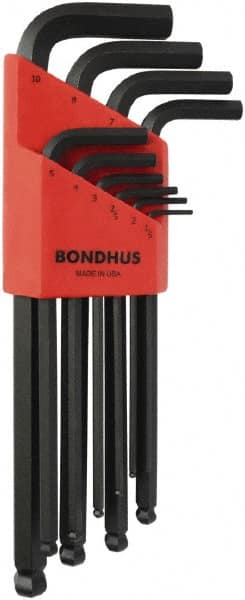 Bondhus - L-Wrench L-Wrench Hex Key Set - Hex Range 1.5 to 10mm, Protanium High Torque Steel - Exact Tooling