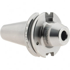Accupro - CAT40 Dual Contact Taper Shank 1/2" Hole End Mill Holder/Adapter - 1-3/8" Nose Diam, 1-3/4" Projection, Through-Spindle & DIN Flange Coolant - Exact Tooling