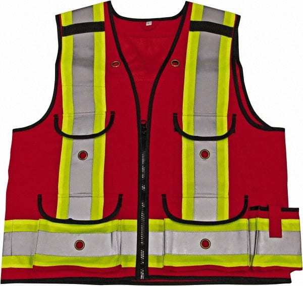 Viking - Size L High Visibility Red Solid Surveyor's Vest - 43" Chest, CSA Z96-09 Class 1, Level 2, Zipper Closure, 8 Pockets, Nylon - Exact Tooling