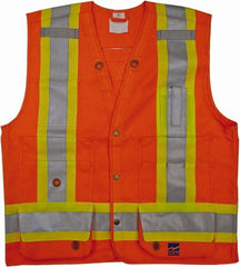 Viking - Size S High Visibility Orange Solid Surveyor's Vest - 37" Chest, CSA Z96-09 Class 2, Level 2, ANSI 107-2010 Class 2, Level 2, Snaps Closure, 8 Pockets, Polyester - Exact Tooling