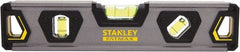 Stanley - 9" Long 3 Vial Torpedo Level - Aluminum, Black/Silver/Yellow, 1 45°, 1 Level & 1 Plumb Vials - Exact Tooling