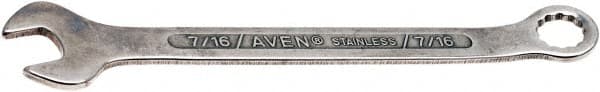 Aven - 7/16" 12 Point Combination Wrench - 6-1/16" OAL, Stainless Steel, Polished Finish - Exact Tooling