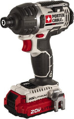 Porter-Cable - 20 Volt, 1/4" Drive, Cordless Impact Driver - Pistol Grip Handle, 2900 RPM, 2 Lithium-Ion Batteries Included - Exact Tooling