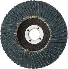 3M - 60 Grit, 4" Disc Diam, 5/8" Center Hole, Type 29 Zirconia Alumina Flap Disc - 13,300 Max RPM, Cloth Backing, Arbor Attaching System, Coated - Exact Tooling