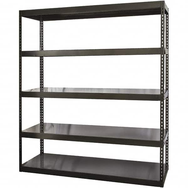 Hallowell - 5 Shelf Starter Solid Steel Waterfall Open Steel Shelving - 1 Lb Capacity, 96" Wide x 96" High x 24" Deep, Black - Exact Tooling