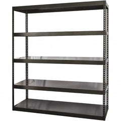 Hallowell - 5 Shelf Starter Solid Steel Waterfall Open Steel Shelving - 2 Lb Capacity, 48" Wide x 84" High x 18" Deep, Black - Exact Tooling