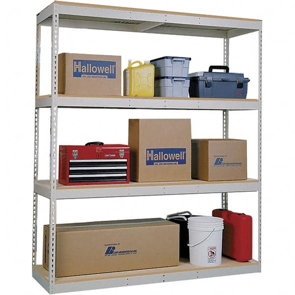 Hallowell - 4 Shelf Starter Open Steel Shelving - 1 Lb Capacity, 96" Wide x 84" High x 18" Deep, Tan - Exact Tooling
