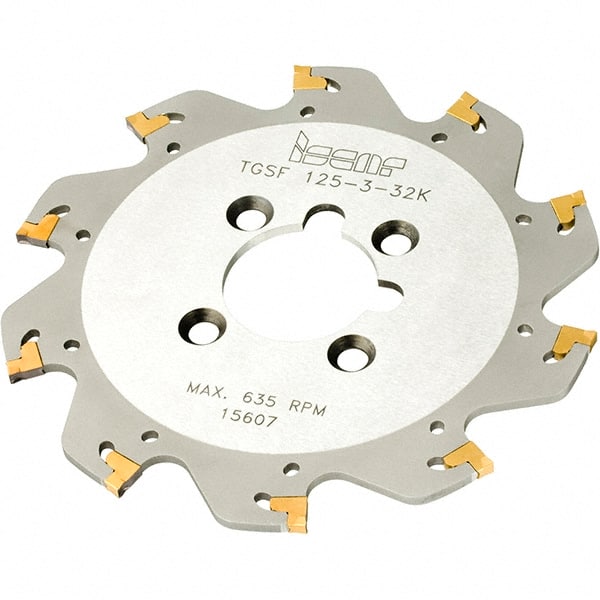 Iscar - Arbor Hole Connection, 2mm Cutting Width, 34mm Depth of Cut, 125mm Cutter Diam, 32mm Hole Diam, 13 Tooth Indexable Slotting Cutter - TGSF Toolholder, TAG Insert, Right Hand Cutting Direction - Exact Tooling