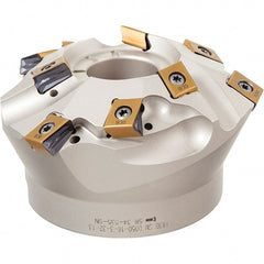 Iscar - 85.2mm Cut Diam, 27mm Arbor Hole, 30mm Max Depth of Cut, 60° Indexable Chamfer & Angle Face Mill - 9 Inserts, T490 LN.. Insert, Right Hand Cut, Through Coolant, Series Helitang - Exact Tooling