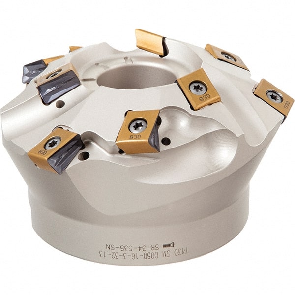 Iscar - 67, 73.2, 76.5, 80, 83.1mm Cut Diam, 25.4mm Arbor Hole, 10mm Max Depth of Cut, 15° Indexable Chamfer & Angle Face Mill - 7 Inserts, OXMT 050..\xB6S890 SNMU 130.. Insert, Right Hand Cut, Through Coolant, Series FeedMill, Helido - Exact Tooling