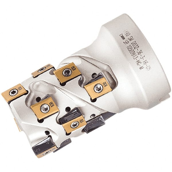 Iscar - 24 Inserts, 40mm Cut Diam, 16mm Arbor Diam, 44mm Max Depth of Cut, Indexable Square-Shoulder Face Mill - 0° Lead Angle, 65mm High, T490 LN.. Insert Compatibility, Through Coolant, Series Helitang - Exact Tooling