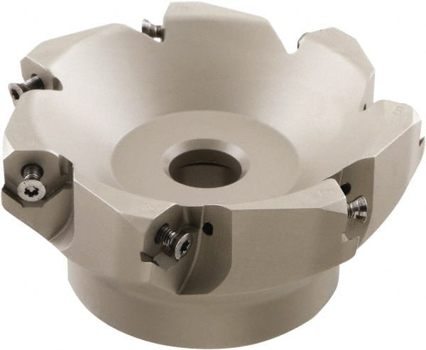 Iscar - 109.4mm Cut Diam, 32mm Arbor Hole, 4.6mm Max Depth of Cut, 50° Indexable Chamfer & Angle Face Mill - 7 Inserts, IQ845 SYHU 07.. Insert, Right Hand Cut, Through Coolant, Series DoveIQMill - Exact Tooling