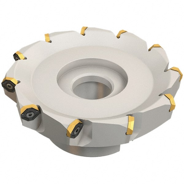 Iscar - 109.4mm Cut Diam, 32mm Arbor Hole, 4.6mm Max Depth of Cut, 50° Indexable Chamfer & Angle Face Mill - 10 Inserts, IQ845 SYHU 07.. Insert, Right Hand Cut, Through Coolant, Series DoveIQMill - Exact Tooling