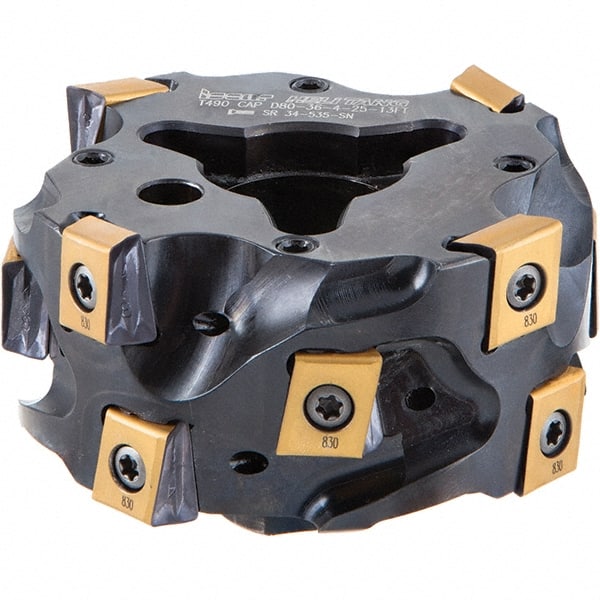 Iscar - 6 Inserts, 63mm Cut Diam, 24mm Max Depth of Cut, Indexable Square-Shoulder Face Mill - 0/90° Lead Angle, T490 LN.. 1306 Insert Compatibility, Through Coolant, Series Helitang - Exact Tooling