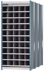 Hallowell - 50 Bin Heavy-Duty Deep Bin Industrial Shelving - 36 Inch Overall Width x 72 Inch Overall Depth x 87 Inch Overall Height, Blue and Platinum Steel Bins - Exact Tooling