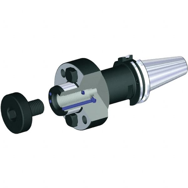 Kennametal - DIN69871-50 Taper Shank 60mm Pilot Diam Shell Mill Holder - 70mm Flange to Nose End Projection, 129mm Nose Diam, M16x2.0 Lock Screw, Through-Spindle & DIN Flange Coolant - Exact Tooling