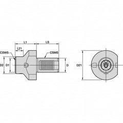 Kennametal - Left Hand Cut, KM50 Modular Connection, Adapter/Mount Lathe Modular Clamping Unit - 50mm Square Shank Diam, Through Coolant, Series RCML-VDI Axial Large Body Diameter - Exact Tooling