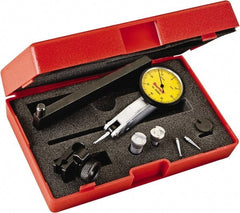 Starrett - 0.8 mm Range, 0.01 mm Dial Graduation, Horizontal Dial Test Indicator - 1-1/4 Inch Yellow Dial, 0-40-0 Dial Reading - Exact Tooling