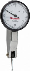 Starrett - 0.03 Inch Range, 0.0005 Inch Dial Graduation, Horizontal Dial Test Indicator - 1-1/4 Inch White Dial, 0-15-0 Dial Reading - Exact Tooling