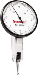Starrett - 0.008 Inch Range, 0.0001 Inch Dial Graduation, Horizontal Dial Test Indicator - 1-9/16 Inch White Dial, 0-4-0 Dial Reading - Exact Tooling
