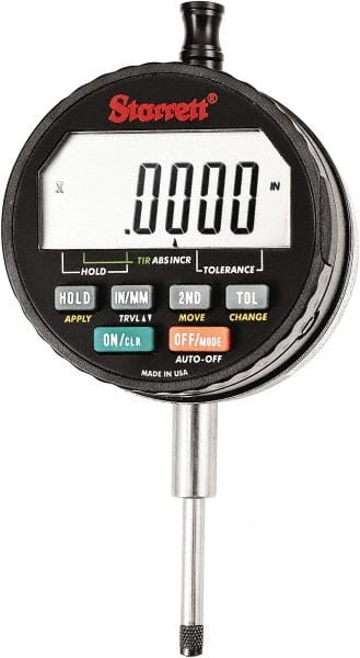 Starrett - 1" Max Measurement, 0.00005, 0.0001, 0.0005 & 0.001" Graduation, Electronic Drop Indicator - Accurate to 0.0001", Inch & Metric System, LCD Display - Exact Tooling