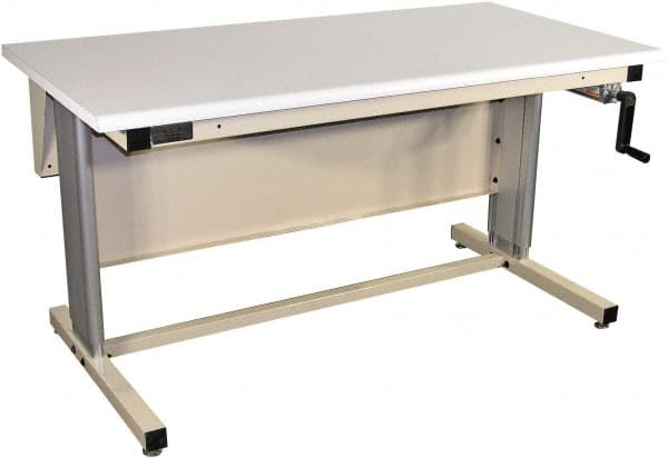 Proline - 72 Wide x 30" Deep x 42" High, Plastic Laminate Workbench - Bull Nose Edge, Adjustable Height Legs, Beige - Exact Tooling