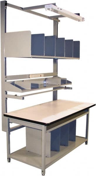 Proline - 72 Wide x 30" Deep x 36" High, Plastic Laminate Workbench - T-Molded Edge, Adjustable Height Legs, Gray - Exact Tooling