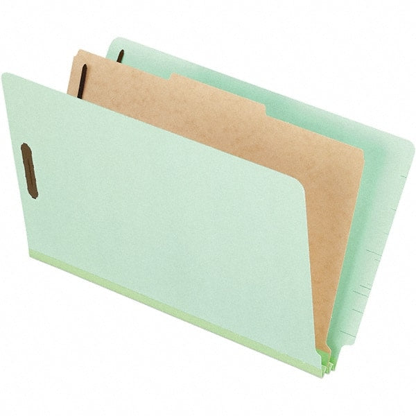 Pendaflex - 8-1/2 x 14", Legal, Pale Green, Classification Folders with End Tab Fastener - 25 Point Stock, End Tab Cut Location - Exact Tooling