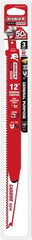 Freud - 12" Long x 1" Thick, Carbide Reciprocating Saw Blade - Tapered Profile, 9 TPI, Toothed Edge, Tang Shank - Exact Tooling