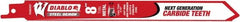Freud - 8" Long x 1" Thick, Carbide Reciprocating Saw Blade - Straight Profile, 20 TPI, Toothed Edge, Tang Shank - Exact Tooling