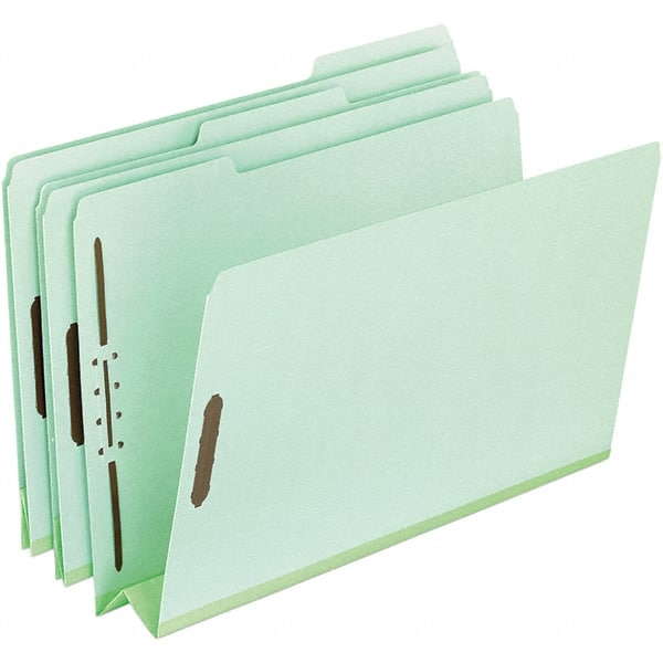 Pendaflex - 8-1/2 x 14", Legal, Green, Classification Folders with Top Tab Fastener - 25 Point Stock, Assorted Tab Cut Location - Exact Tooling