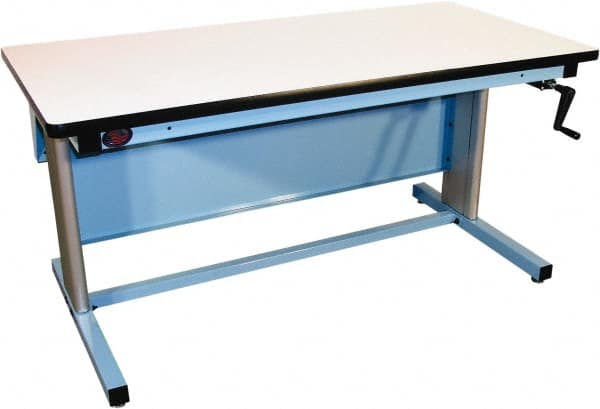 Proline - 60 Wide x 30" Deep x 42" High, Plastic Laminate Workbench - T-Molded Edge, Adjustable Height Legs, Blue - Exact Tooling
