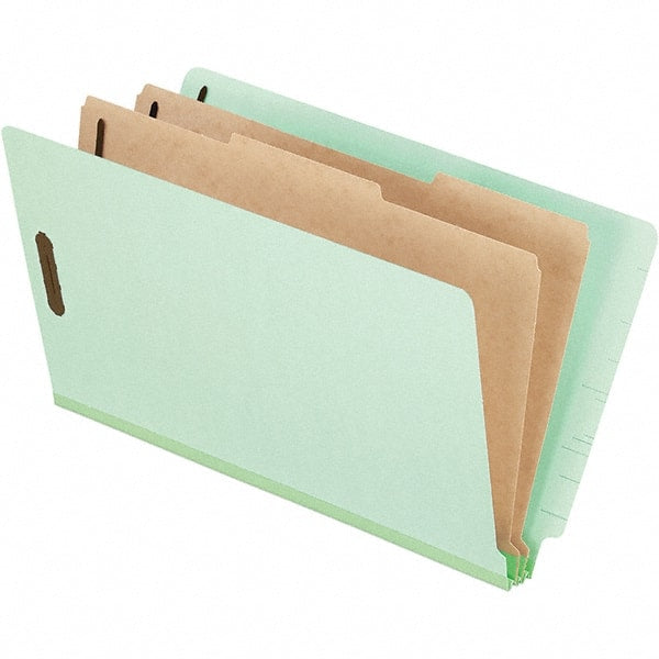 Pendaflex - 8-1/2 x 14", Legal, Pale Green, Classification Folders with End Tab Fastener - 25 Point Stock, End Tab Cut Location - Exact Tooling