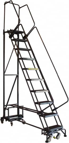 Ballymore - 90" 9 Step Ladder - Rolling Safety Ladder, 450 Lb Capacity, 90" Platform Height, 26" Base Width x 63" Base Depth, Abrasive Mat Tread - Exact Tooling