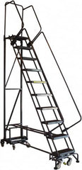 Ballymore - 100" 10 Step Ladder - Rolling Safety Ladder, 450 Lb Capacity, 100" Platform Height, 26" Base Width x 69" Base Depth, Abrasive Mat Tread - Exact Tooling