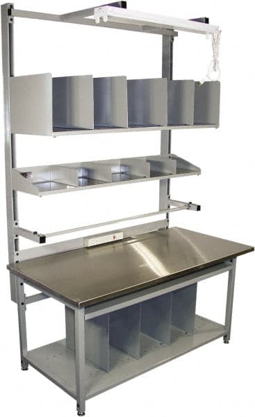 Proline - 60 Wide x 30" Deep x 36" High, Stainless Steel Workbench - Adjustable Height Legs, Gray - Exact Tooling