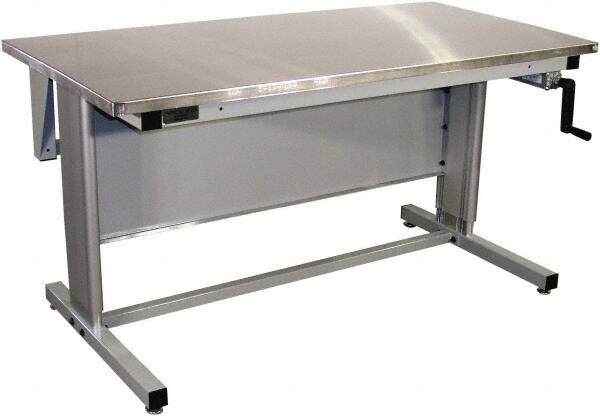 Proline - 72 Wide x 30" Deep x 42" High, Stainless Steel Workbench - Adjustable Height Legs, Gray - Exact Tooling