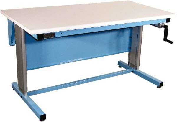 Proline - 60 Wide x 30" Deep x 42" High, Plastic Laminate Workbench - Bull Nose Edge, Adjustable Height Legs, Blue - Exact Tooling