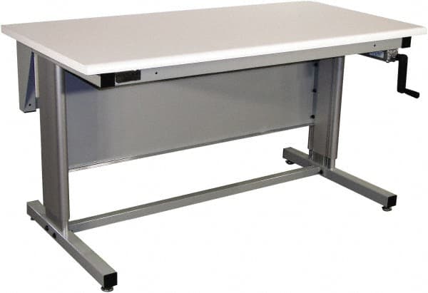 Proline - 60 Wide x 30" Deep x 42" High, Plastic Laminate Workbench - Bull Nose Edge, Adjustable Height Legs, Gray - Exact Tooling