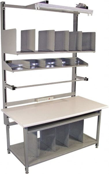 Proline - 60 Wide x 30" Deep x 36" High, Plastic Laminate Workbench - Bull Nose Edge, Adjustable Height Legs, Gray - Exact Tooling